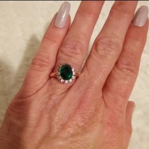 Emerald & Diamond Gold Ring Sz 8